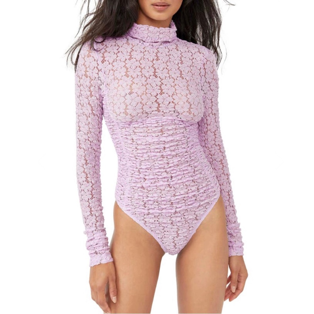 Free People Day 'n' Night Lace Bodysuit Orchid Ice Size S